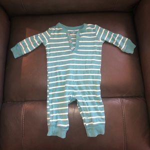 Blue and white striped button up pajamas 3 months